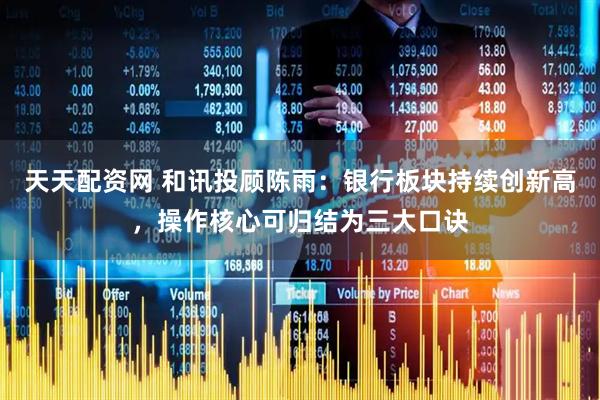 天天配资网 和讯投顾陈雨：银行板块持续创新高，操作核心可归结为三大口诀